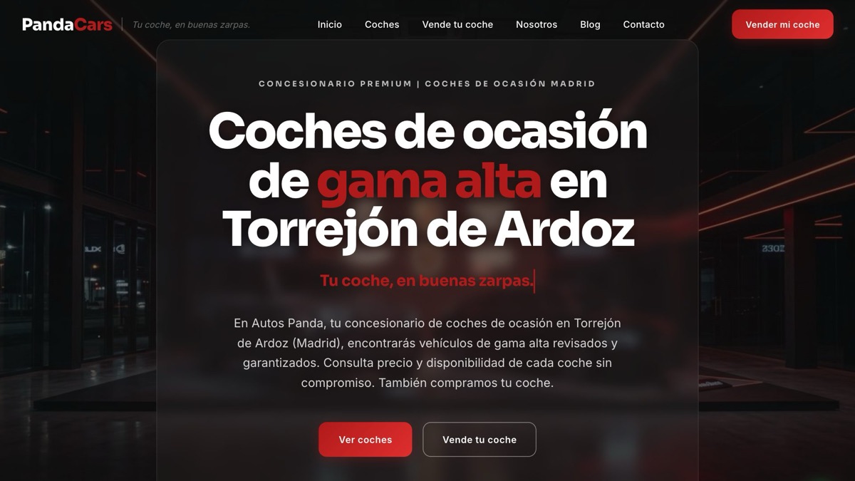 Portada de pandacars.es, concesionario de coches de ocasión en Torrejón de Ardoz