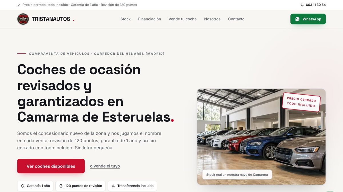 Portada de tristanautos.com, coches de ocasión en Camarma de Esteruelas